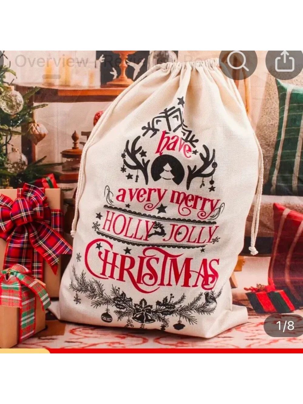 Christmas Santa Claus Print Drawstring Gift Bag - New in package
